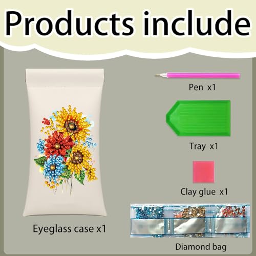 Diamond Art Painting Eye Glass Bag PU Sunglasses Glasses Storage Bag Built-in Glasses Cloth Press Automatic Closure - color: Sunflowers