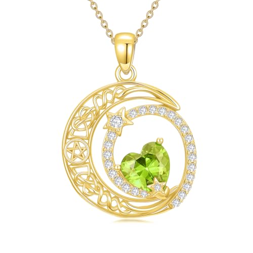 Midari 18K Yellow Gold Sun Moon Star Pendant Rose Flower Necklaces I Love You Forever Sun Moon Jewelry Gift for Mother Women - color: 08-Aug-Peridot, style: Moon&Star