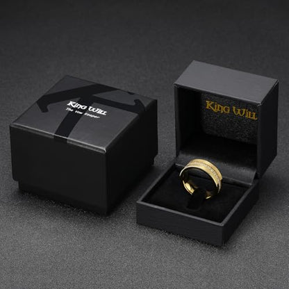 King Will Mens Tungsten Wedding Band with Cubic Zircon Inlay 7mm/8mm Flat Cut Comfort Fit Engagement Rings - color: Gold&White