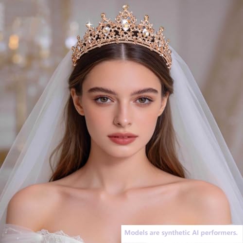 Kamirola - Queen Crown and Tiaras Princess Crown for Women Crystal Headbands for Bridal, Princess for Wedding and Party - color: Gold(light)