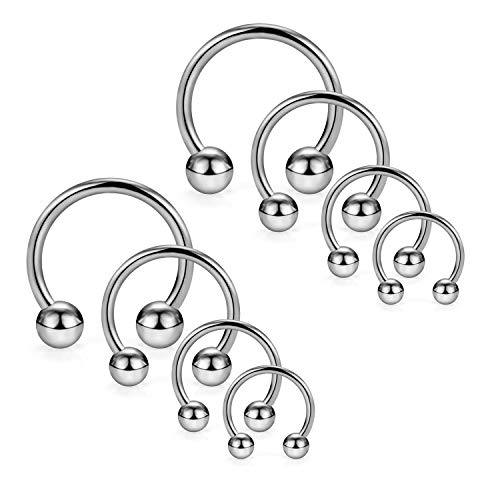 SCERRING 2-8PCS 16G G23 Titanium Horseshoe Septum Ring Nose Rings Hoop Helix Daith Cartilage Tragus Earrings Nipple Eyebrow Body Piercing Jewelry 8mm 10mm 12mm 14mm - style: 8PCS - 16G Mix Sizes