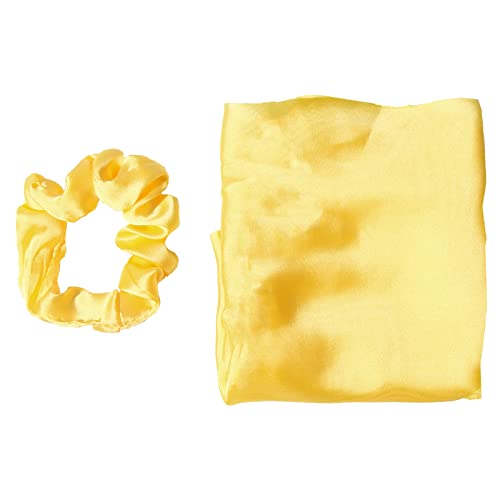 Pack of 2 Knotted Bow Hair Scrunchies Elastic Hair Scarf Hair Ties Bands Satin Hair Ribbon Scrunchy Ponytail Holder for Women and Girls, Hair Scarf Scrunchies,Hair Accessories(Yellow) - color: Yellow