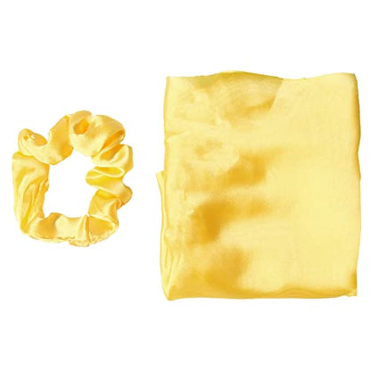 Pack of 2 Knotted Bow Hair Scrunchies Elastic Hair Scarf Hair Ties Bands Satin Hair Ribbon Scrunchy Ponytail Holder for Women and Girls, Hair Scarf Scrunchies,Hair Accessories(Yellow) - color: Yellow
