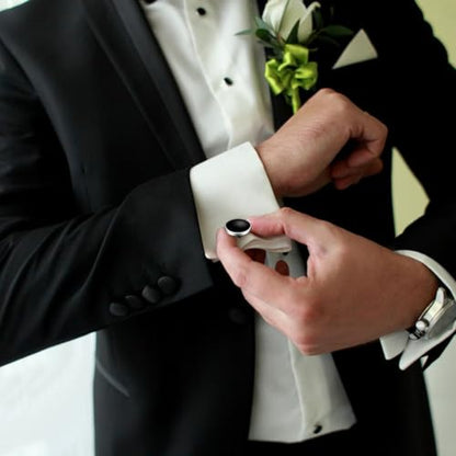 8 Pcs Tuxedo Buttons and Cufflinks Tuxedo Cufflinks and Studs Set Tuxedo Shirt Studs for Men Wedding Accessories Business Gift Tux Studs Classic Mens Cufflinks Shirts Cuff Links (Black & Silver)