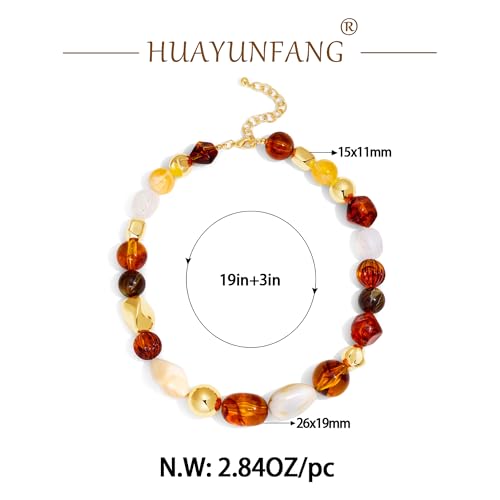 Chunky Beads Necklace for Women Trendy Gold Puffy Heart Choker Necklace Colorful Resin Beaded Heart Pendant Necklaces Statement Jewelry - color: Irregular Bead-Brown