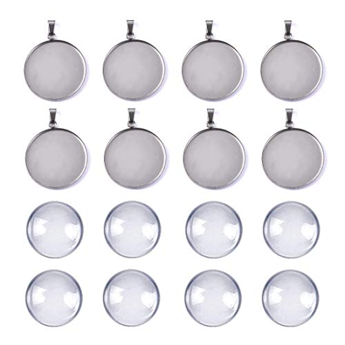 DROLE 20mm Stainless Steel Pendant Trays Kit 60Pcs | 30Pcs Jewelry Blanks with Pinch Clip Clasp and 30Pcs Glass Cabochons for Jewelry Making DIY Crafts - color: Steel Color with Clasp, size: 20mm