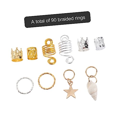 90pcs Dreadlock Hair Accessory Set Metal Hair Cuffs Fashion Jewelry for Women Hollow Design