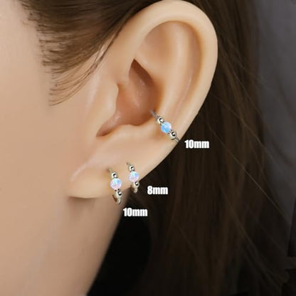 2 Pcs Small Cartilage Hoop Earrings for Women Men, 18G Opal Silver Earrings Hypoallergenic 316L Surgical Steel Hinge Huggie Hoop Earrings for Helix,Tragus,Conch,Rook,Earlobe Piercing Jewelry Nose Ring - style: 2Pcs 8mm Blue Opal/Silver