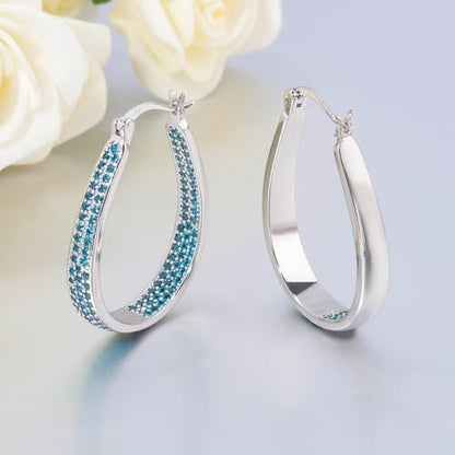 925 Sterling Silver Post Hoop Earrings for Women Gilrs Multcolors Cubic Zircon Hoops 14K Gold Plated Oval Chunky Hoop Earrings Jewelry Gift for Mothers Day/July 4th/Wedding/Party/Christmas - color: Light Blue