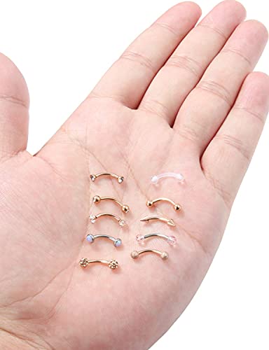 Jenxnjsjo 16g 6/8/10mm Eyebrow/Rook/Snug/Vertical-Labret/VCH/Snake-Eyes/Anti-Tragus/Christina/Daith/Belly-Button/Bridge/Hood/Surface Curved Barbell Piercing Jewelry for Women Men - color: 10PCS, Rose-Gold, size: 8mm