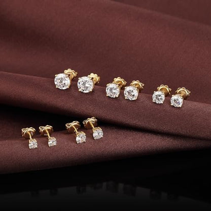 925 Sterling Silver Cubic Zirconia Stud Earrings for Women/Men Hypoallergenic Stud Earrings 4MM-8MM - style: B: Round Stud-Yellow