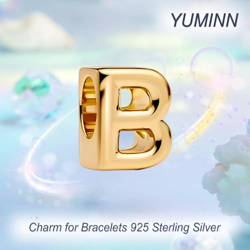 Gold Letter Charms A-Z for Bracelets 925 Sterling Silver Alphabet Initial Charms Beads Jewelry Gifts for Women - color: B