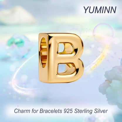 Gold Letter Charms A-Z for Bracelets 925 Sterling Silver Alphabet Initial Charms Beads Jewelry Gifts for Women - color: B