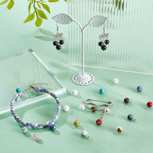 PH PandaHall 90pcs 15 Styles Round Gemstone Pendants 6mm Natural Stone Charms Stone Pendants Round Loose Beads with Silver Loop Quartz Stone Charms for Necklace Bracelet Earring DIY Crafts