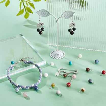 PH PandaHall 90pcs 15 Styles Round Gemstone Pendants 6mm Natural Stone Charms Stone Pendants Round Loose Beads with Silver Loop Quartz Stone Charms for Necklace Bracelet Earring DIY Crafts