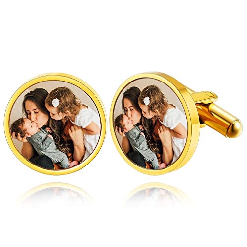 Custom4U Custom Photo Cufflinks for Men Father of the Bride Gifts - color: A-Photo-Gold