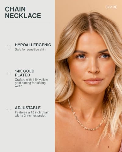 PAVOI 14K Gold Plated Adjustable Link Chain Necklace for Women | Box Rope Sphere Bead Serpentine Anchor Mariner Gold Chain Necklaces - color: Yellow Gold, style: Anchor