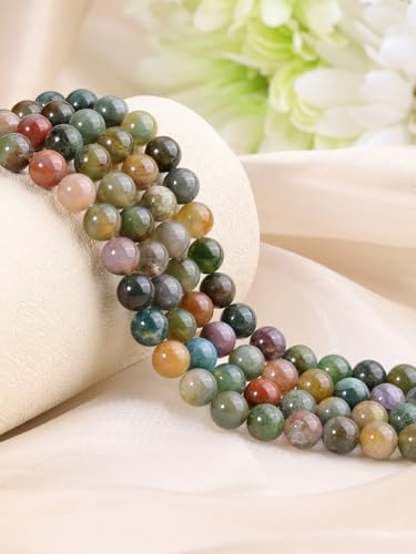 Jovivi 8mm Natural Indian Agate Gemstone Beads for Jewelry Making,96pcs | Energy Healing Crystals Polished Round Smooth Stone Beads,Genuine Real Stone Beads for Bracelet Necklace - color: Indian Agate