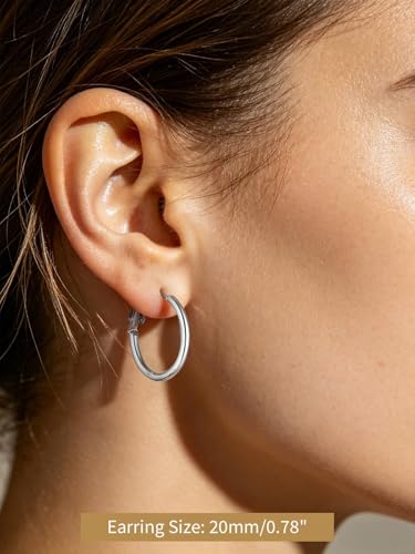 FindChic Thin Hoop Earrings for Women,Silver/Black/Gold Plated 20-100mm - color: Silver, size: 20mm