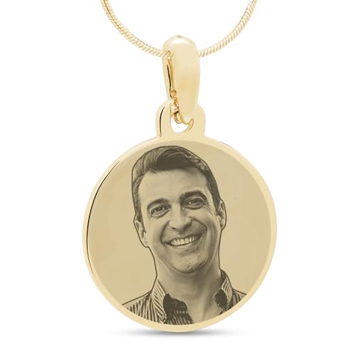 Personalized Photo Engraved Round Pendant with 20" chain - color: Gold