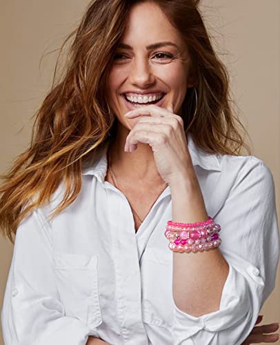 Noessla Beaded Boho Stretch Bracelet Colorful Stackable Crystal Beads Bracelets Trendy Costume Jewelry Mothers Day Gifts for Women - color: 21-Hot pink