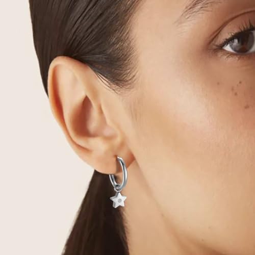 Women's Huggie Hoop Earrings with Small Cute Charm - style: Silver Star