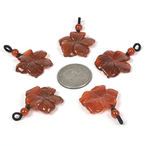 Justinstones Hand Carved Healing Crystals Gemstone Hawaii Flower Pendant Hand Weaving Wax Rope Necklace 22 inch - color: Red Agate