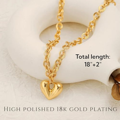 18k Gold Plated Chain Link Necklace for Women, Baroque Pearl/Compass Pendant Necklace - color: 3D Heart