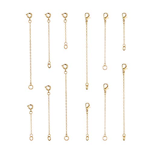 Softones 12-18Pcs Ankle Bracelets Extenders-Extension for Womens Jewelry(1 2 3 Inch),with Lobster Clasp and O-Clasp from Gold Silver Rose Gold - color: B:Gold 6-Lobster clasp 6-O-clasp