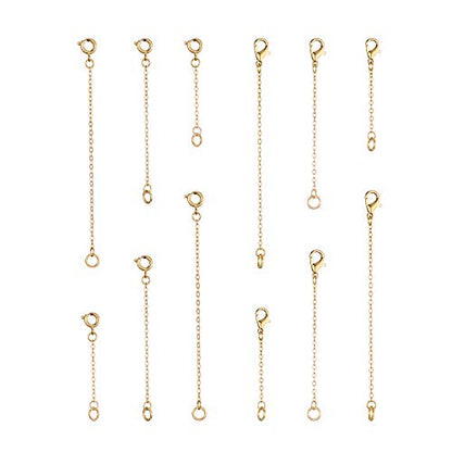 Softones 12-18Pcs Ankle Bracelets Extenders-Extension for Womens Jewelry(1 2 3 Inch),with Lobster Clasp and O-Clasp from Gold Silver Rose Gold - color: B:Gold 6-Lobster clasp 6-O-clasp