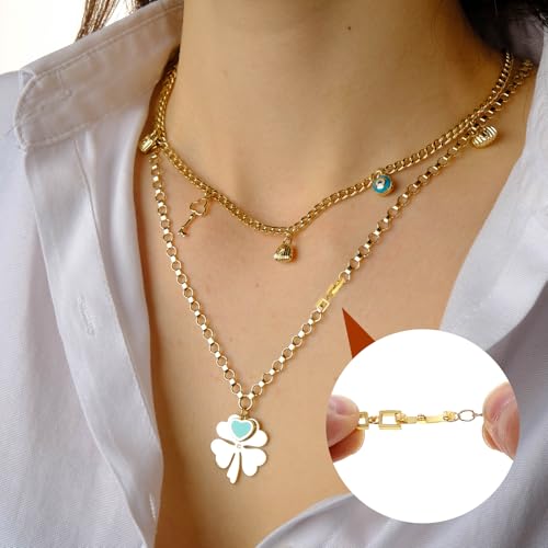 Foldover Clasp Extender Foldover Extension Jewelry Clasps 4 Pcs Gold Plated Fold Over Clasp Necklace Extension Clasps Metal Bracelets Extenders Small Fastener for Women Jewelry Making Repair Kit