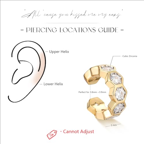 MYEARS Women Ear Cuff Earrings Gold Non Pierced Cartilage Clip on Open Wrap Hoop 14K Gold Plated Simple Hypoallergenic Everyday Jewelry - style: Honeycomb