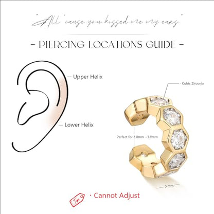 MYEARS Women Ear Cuff Earrings Gold Non Pierced Cartilage Clip on Open Wrap Hoop 14K Gold Plated Simple Hypoallergenic Everyday Jewelry - style: Honeycomb