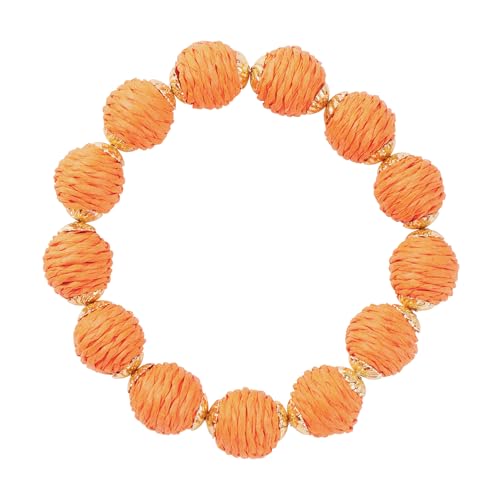 Coiris Rattan Raffia Woven Adjustable Boho Bracelet for Women | Handmade Bracelets Stretch Bracelet - color: Orange