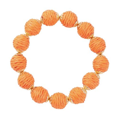 Coiris Rattan Raffia Woven Adjustable Boho Bracelet for Women | Handmade Bracelets Stretch Bracelet - color: Orange