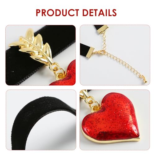 Qceasiy Gothic Black Necklace for Women, Adjustable Victorian Velvet Lace Collar, Halloween Party Cosplay Jewelry Gift - style: Red Heart