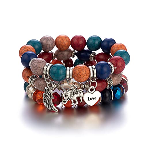 4 Sets Bohemian Stackable Bead Bracelets, Stretch Bangle Charm Jewelry 2 - color: LCS Multicolour 24253