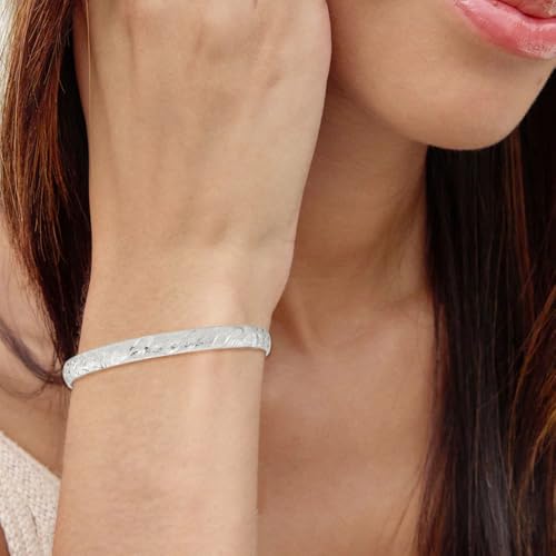 925 Sterling Silver 6.5mm Diamond-Cut Flexible Bangle Bracelet 7.25"