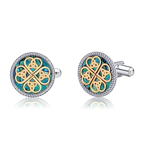 Cufflinks for Men Sterling Silver Abalone Shell Tuxedo Shirt Cuff Links Jewelry for Men Father Business Groomsmen - style: clover
