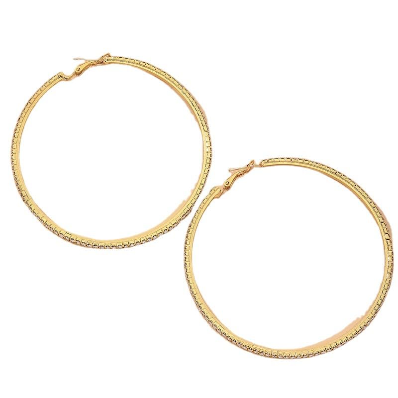 Oversized Silver Rhinestone Hoop Earrings for Women Large Sparkle Crystal Circle Dangle Statement Fashion Jewelry Accessory Party Night Gift