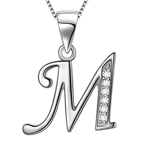 Aurora Tears Letter Necklace Initial 925 Sterling Silver Alphabet Pendant Crystal Name Gift Women Cubic Zirconia Jewelry - color: M