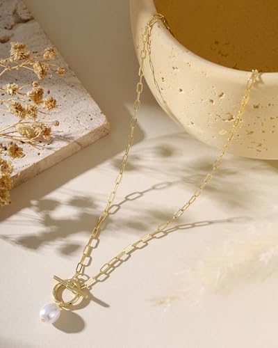 Pearl Necklaces for Women Trendy 14k Gold Plated Cubic Zirconia Pearl Pendant Necklace Valentines Day Wedding Birthday Mother's Day Gifts Dainty Gold Necklace for Women - color: Style 8 - Gold Necklace