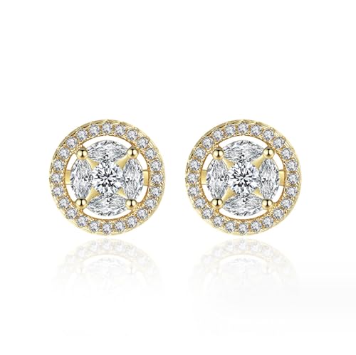 Gold Plated Geometric Style Sparkly Dainty Rectangle Teardrop Shaped AAAAA Australia Crystal with Cubic Zirconia Y Necklace Fashion Jewelry for Women & Teen Girls - color: Round Earrings Gold