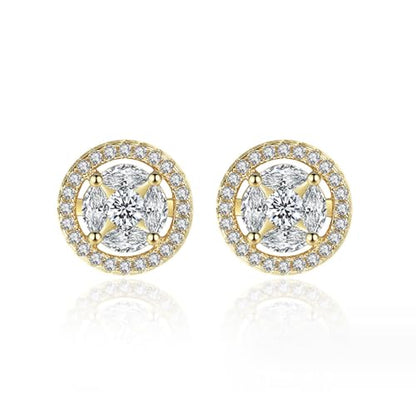 Gold Plated Geometric Style Sparkly Dainty Rectangle Teardrop Shaped AAAAA Australia Crystal with Cubic Zirconia Y Necklace Fashion Jewelry for Women & Teen Girls - color: Round Earrings Gold