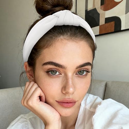 YISSION White Knotted Headband Wide Headbands for Women Non Slip Head Band Fashion Top Knot Hairband Hair Accessories for Women Girls - color: White