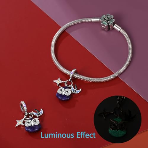HappyStar 925 Sterling Silver Animal Dogs Charms Pendants fit Pandora Bracelets Necklaces Flowers Sports Travel Charms for Bracelets Women Jrwelry Gifts(with one Spacer Bead Charms) - style: Elf Owl Charm