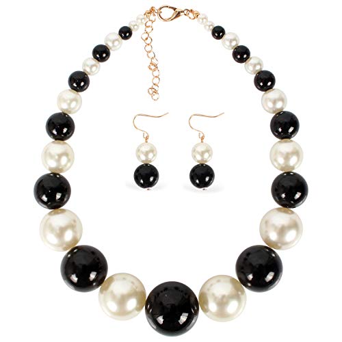 Large Style Big Imitate Pearl Strand Choker Necklace With Earrings Set - color: Multi