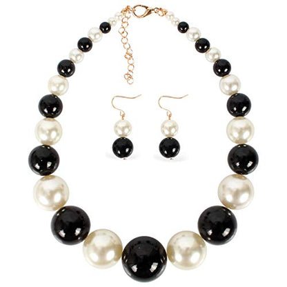 Large Style Big Imitate Pearl Strand Choker Necklace With Earrings Set - color: Multi