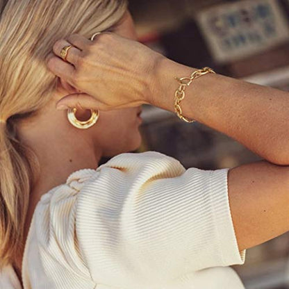 SOFYBJA 18k Gold Plated Personalized Chunky Cuban Oval Link Chain Bracelets for Men Toggle Rope Bracelet Jewelry for Women - style: oval bracelet