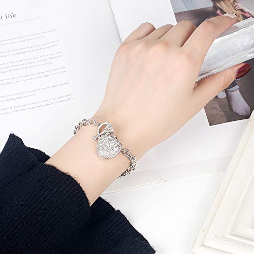 Dankadi New Products Women's 925 Sterling Silver Bracelet Fine Jewelry Shining Heart Bracelet 6-7-8 inch Solid Silver Accessories Birthday Party Gift